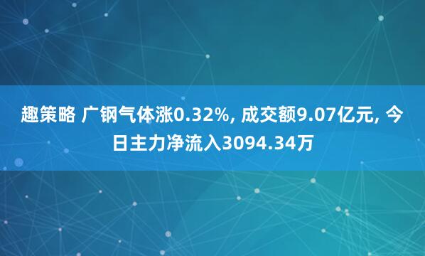 趣策略 广钢气体涨0.32%, 成交额9.07亿元, 今日主力净流入3094.34万